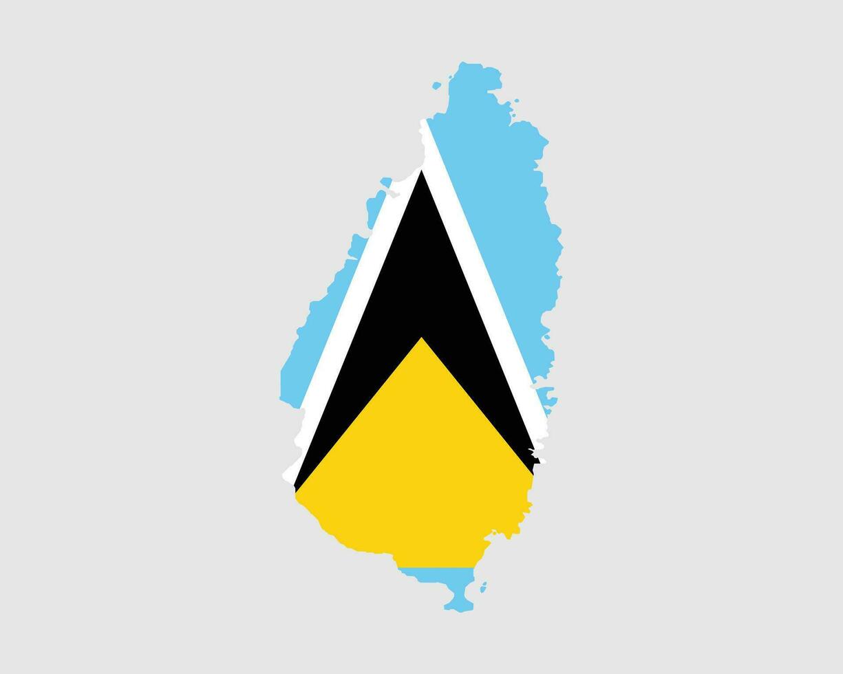 Saint Lucia Flag Map. Map of St. Lucia with the Saint Lucian country banner. Vector Illustration.