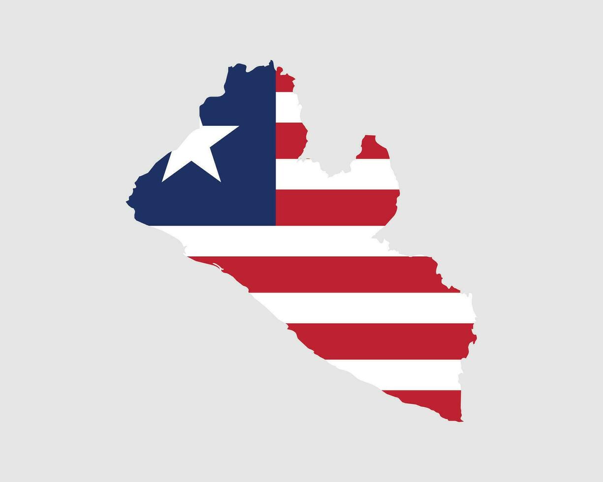 Liberia Map Flag. Map of the Republic of Liberia with the Liberian country banner. Vector Illustration.