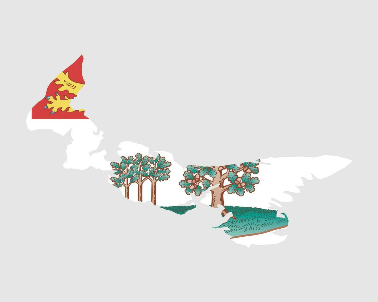 Prince Edward Island Map Flag. Map of PE, Canada with flag. Canadian province. Vector illustration Banner.