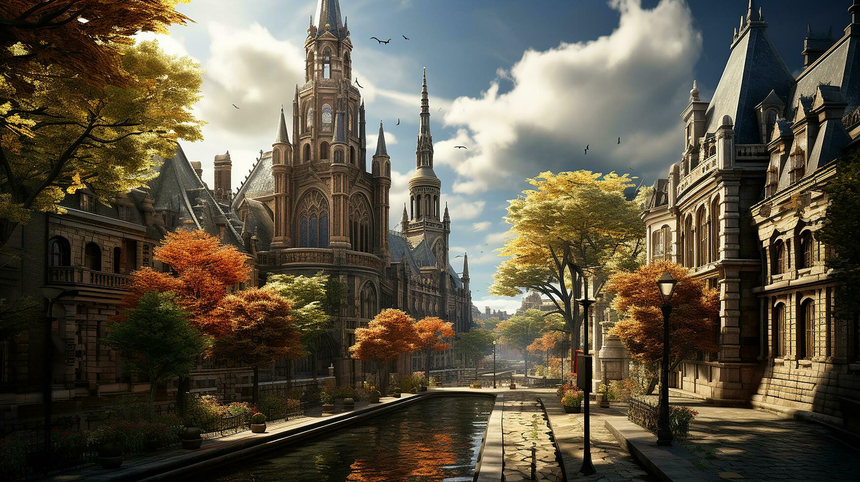 photo-realistic of 1920s city environment at afternoon AI generated photo