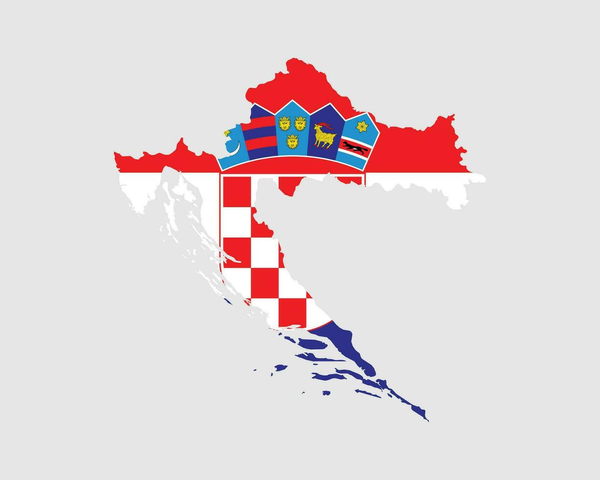 Croatia Map Flag. Map of Croatia with the Croatian country banner. Vector Illustration.