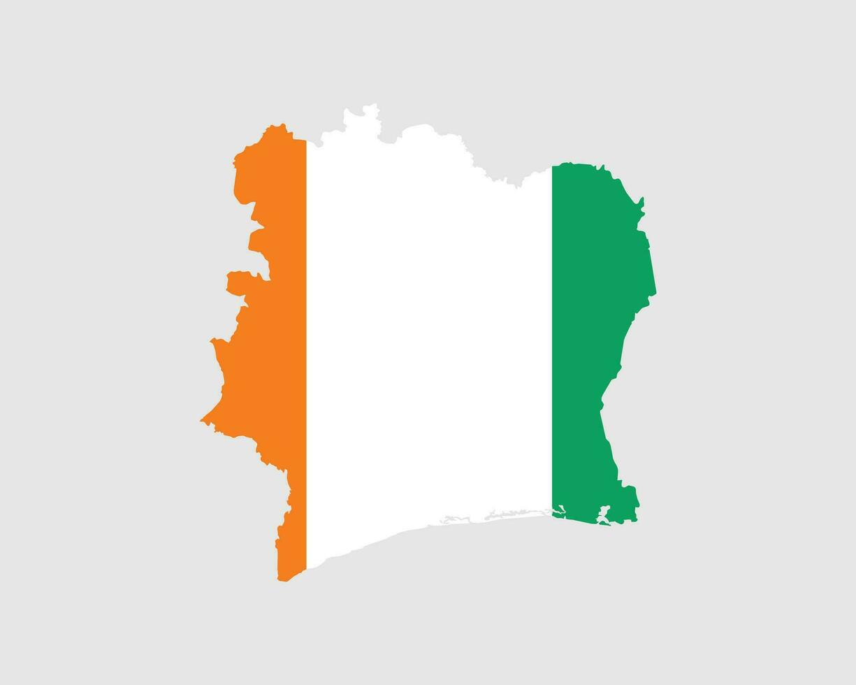 Ivory Coast Map Flag. Map of the Republic of Cote d Ivoire with the Ivorian country banner. Vector Illustration.