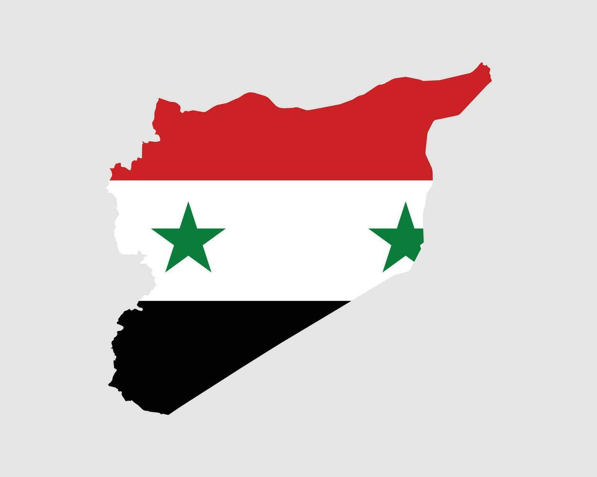 Syria Flag Map. Map of the Syrian Arab Republic with the Syrian country banner. Vector Illustration.