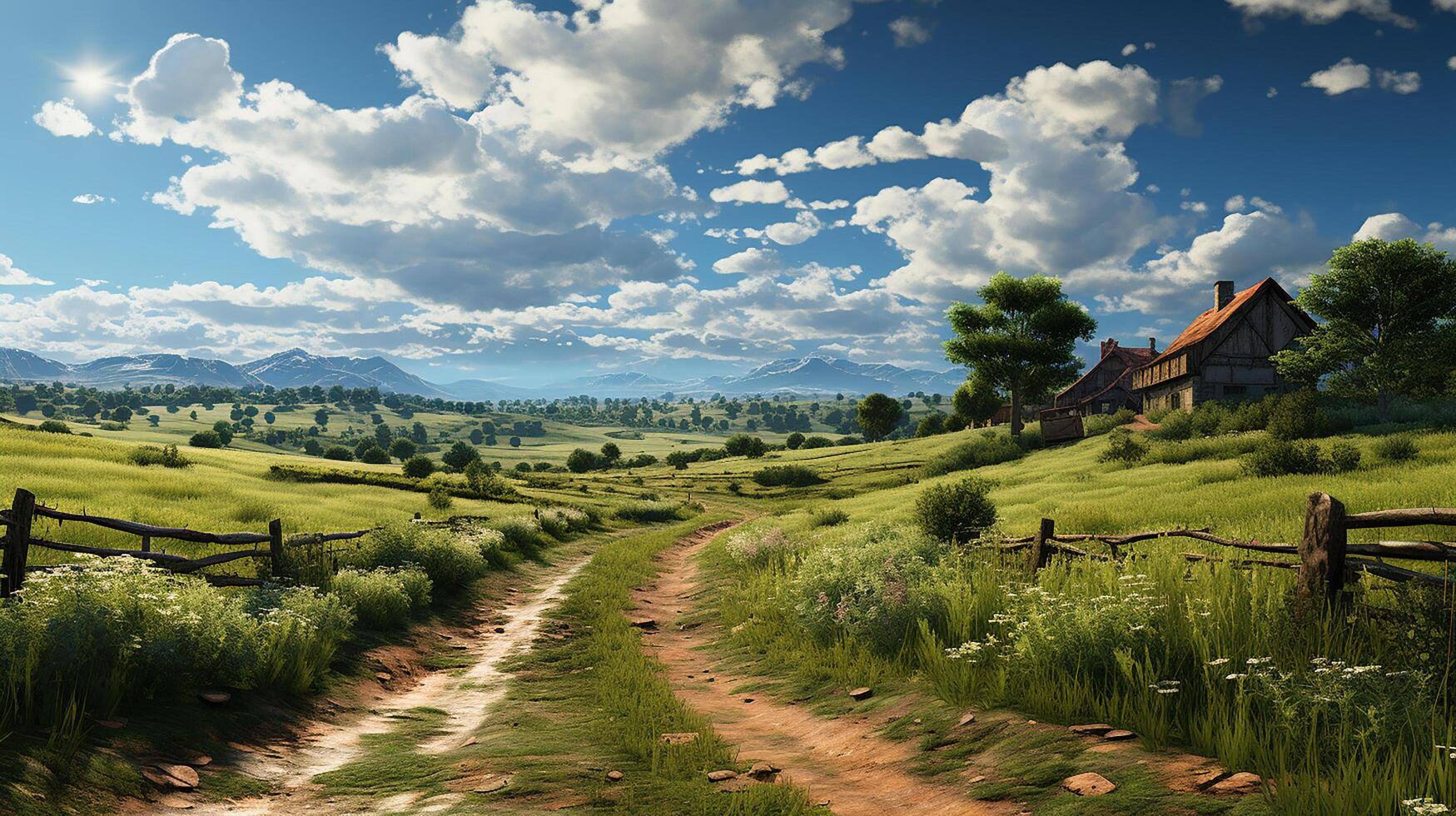 farm in sub urban at afternoon, ultra realistic, smooth lighting made by photo