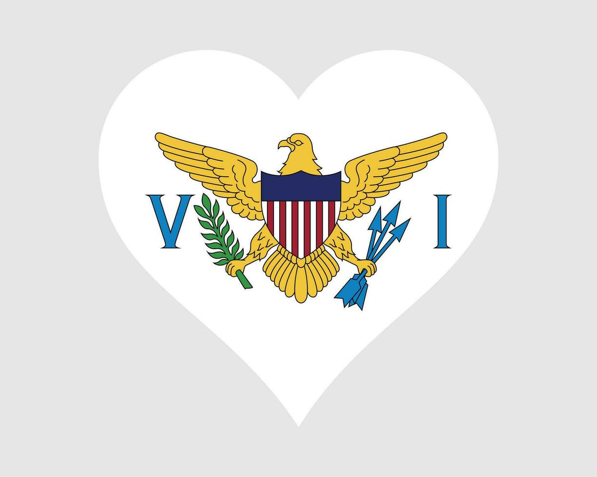 United States Virgin Islands Heart Flag. US Virgin Island Love Shape Flag. USVI VI Banner Icon Sign Symbol Clipart. EPS Vector Illustration.