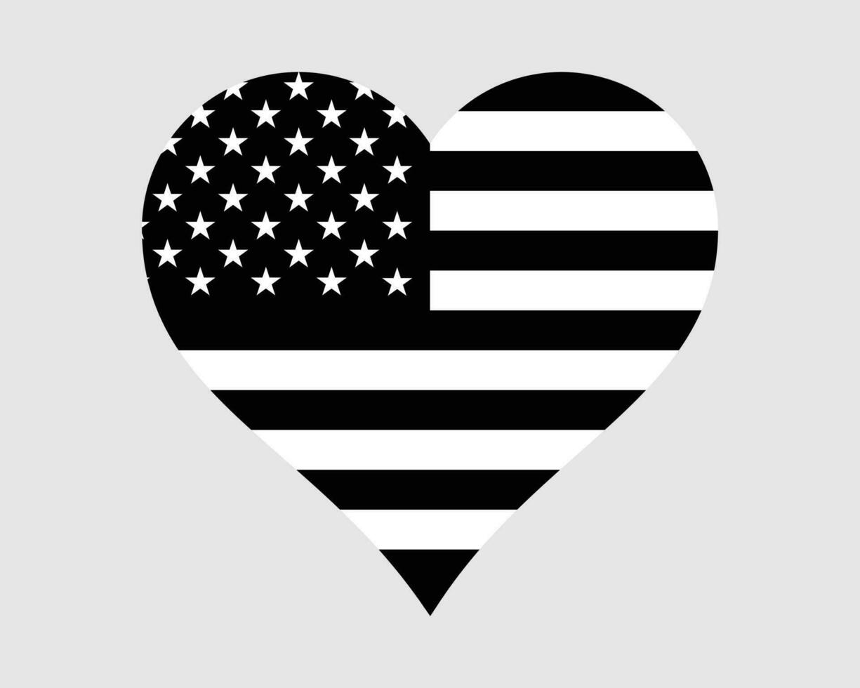 Estados Unidos negro y blanco corazón bandera vector