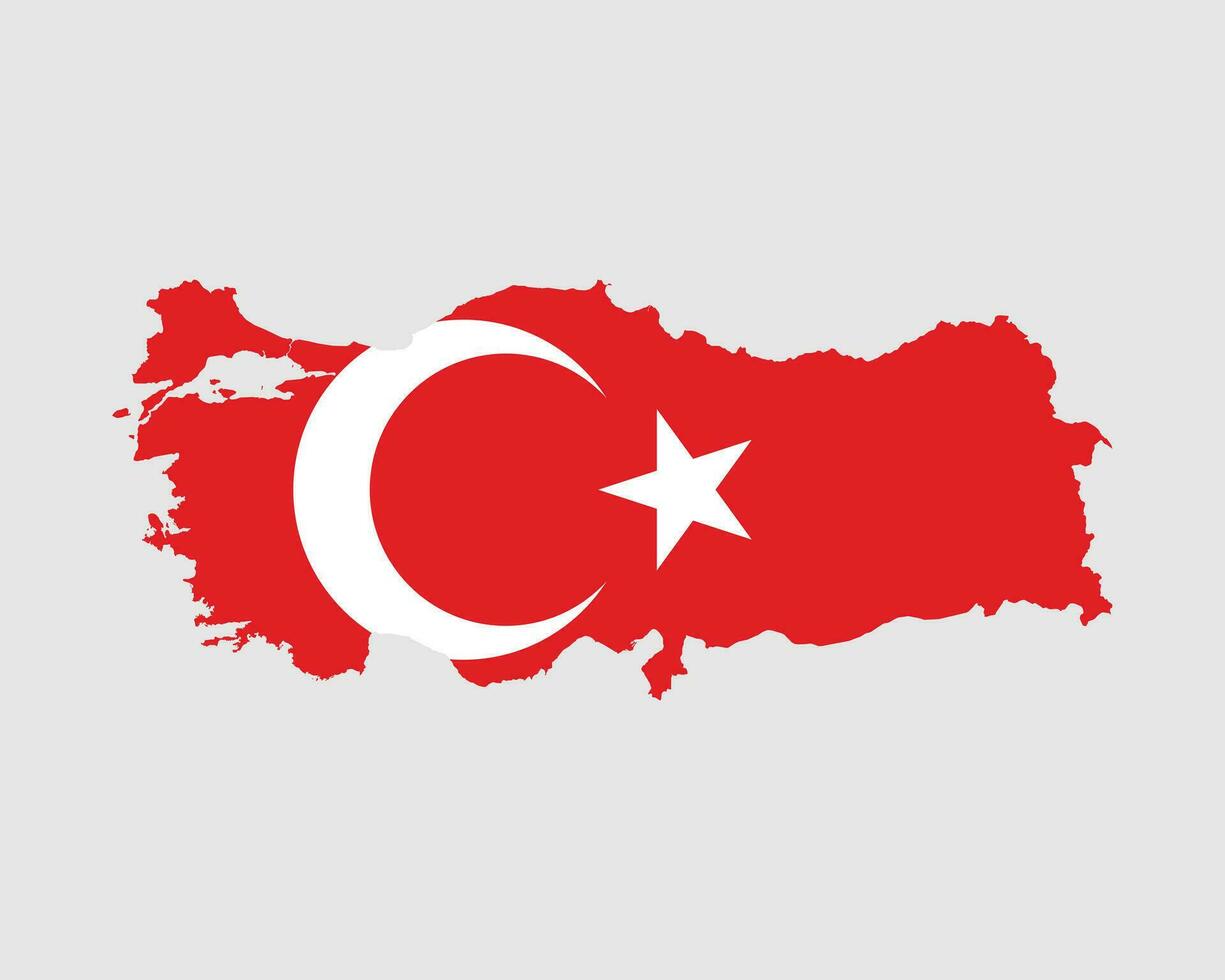 Turkey Flag Map. Map of the Republic of Turkey with the Turkish country banner. Vector Illustration.