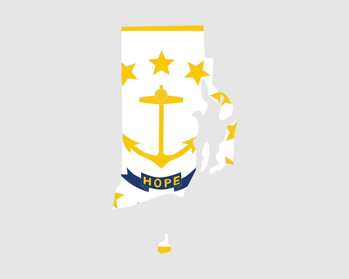 Rhode Island Map Flag. Map of RI, USA with the state flag. United States, America, American, United States of America, US State Banner. Vector illustration.