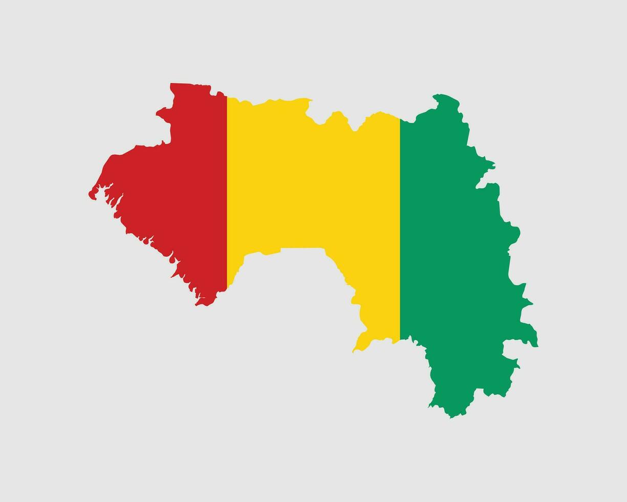 Guinea Map Flag. Map of the Republic of Guinea with the Guinean country banner. Vector Illustration.