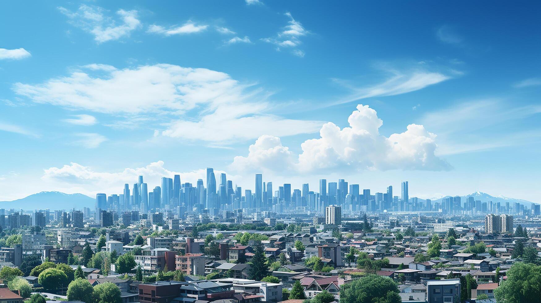 city panorama with skyscraper buildings, daylight made by photo