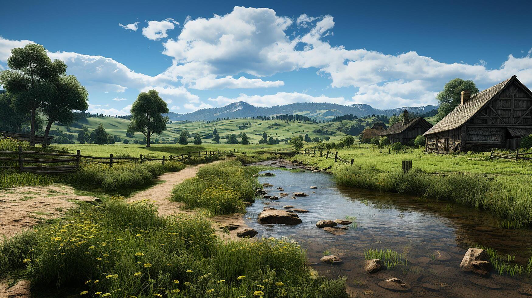 farm in sub urban at afternoon, ultra realistic, smooth lighting made by photo