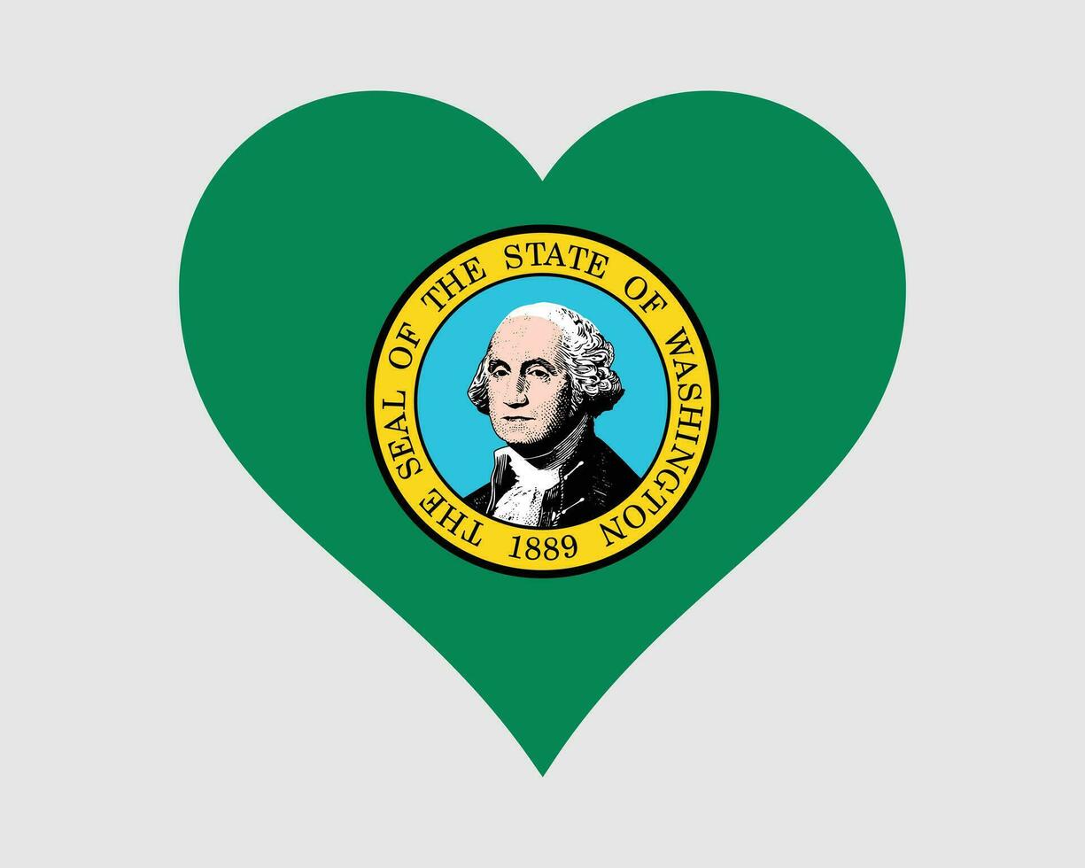 Washington USA Heart Flag. WA US Love Shape State Flag. Evergreen State United States of America Banner Icon Sign Symbol Clipart. EPS Vector Illustration.