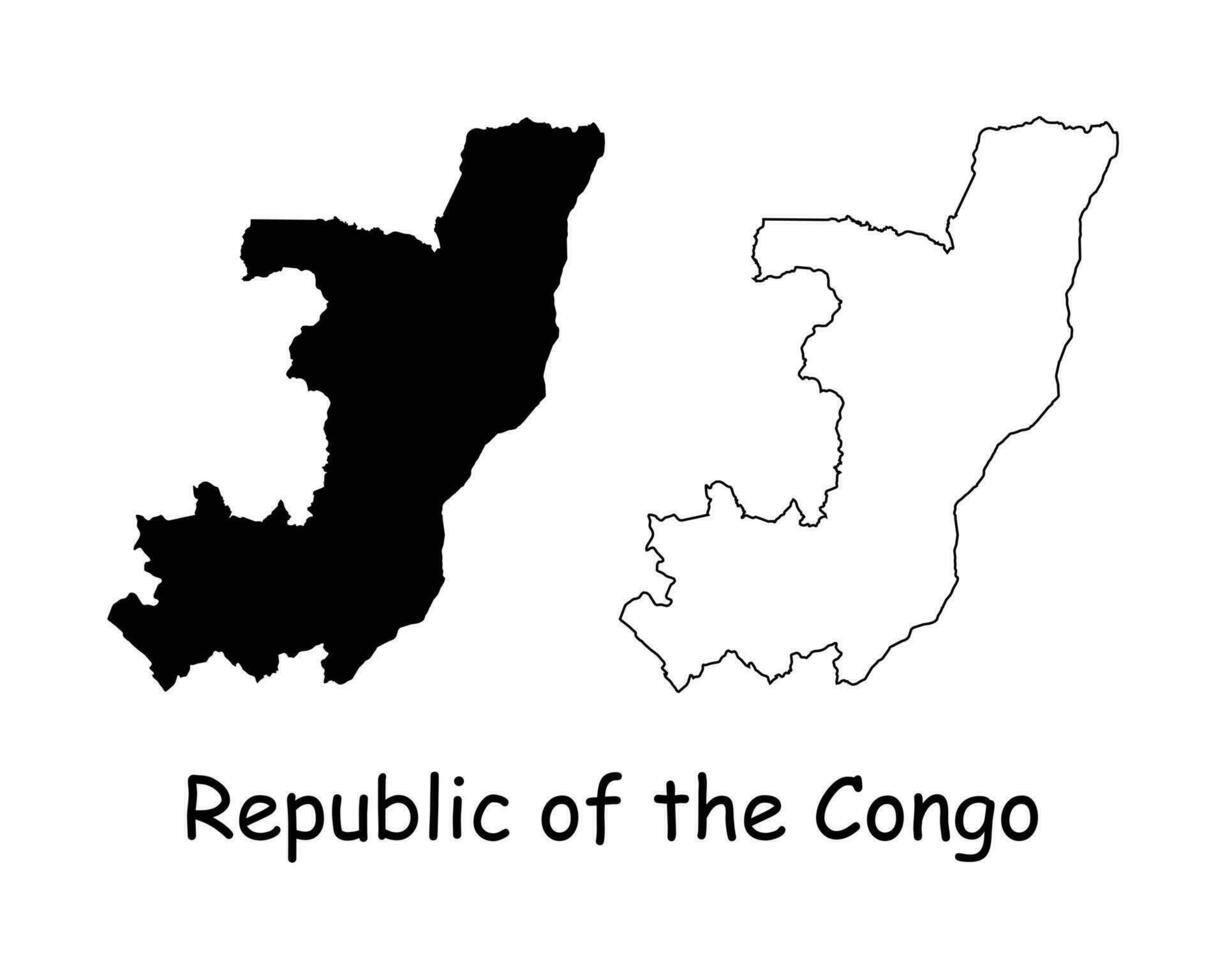 Republic of the Congo Map. Congo Brazzaville Black silhouette and outline map isolated on white background. The Congo Border Boundary Line Icon Sign Symbol Clipart EPS Vector