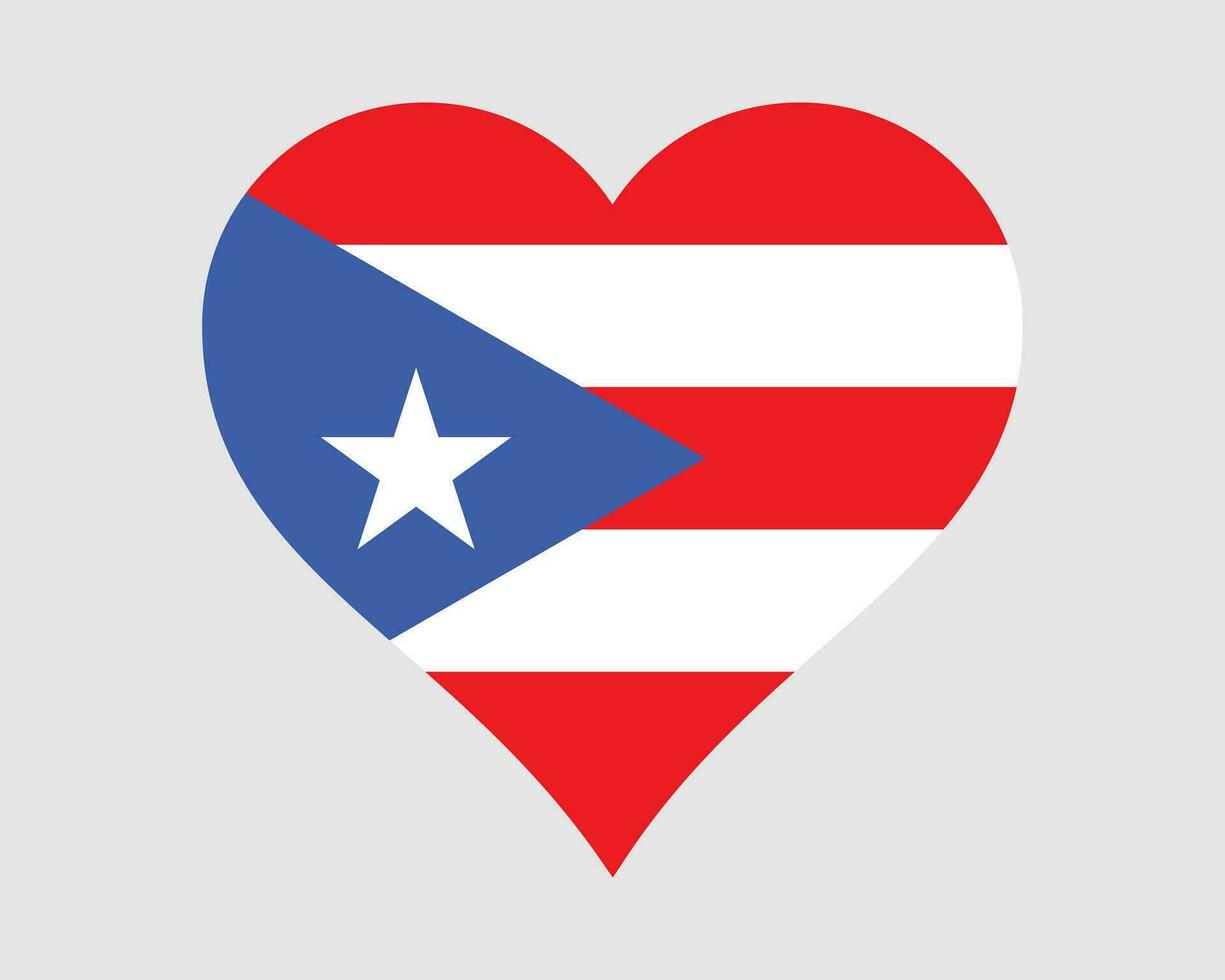 Puerto Rico Heart Flag. Puerto Rican Love Shape Flag. PR Unincorporated and organized US Commonwealth Banner Icon Sign Symbol Clipart. EPS Vector Illustration.