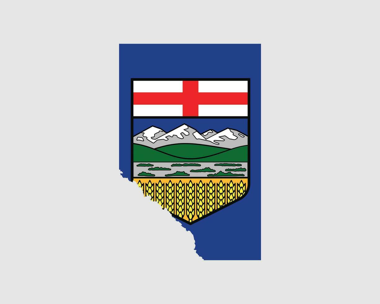 Alberta Map Flag. Map of Alberta, Canada with the territory flag of Alberta. Canadian province, AB. Vector illustration Banner.