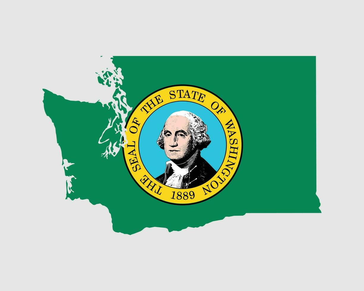 Washington State Map Flag. Map of WA, USA with the state flag. United States, America, American, United States of America, US State Banner. Vector illustration.