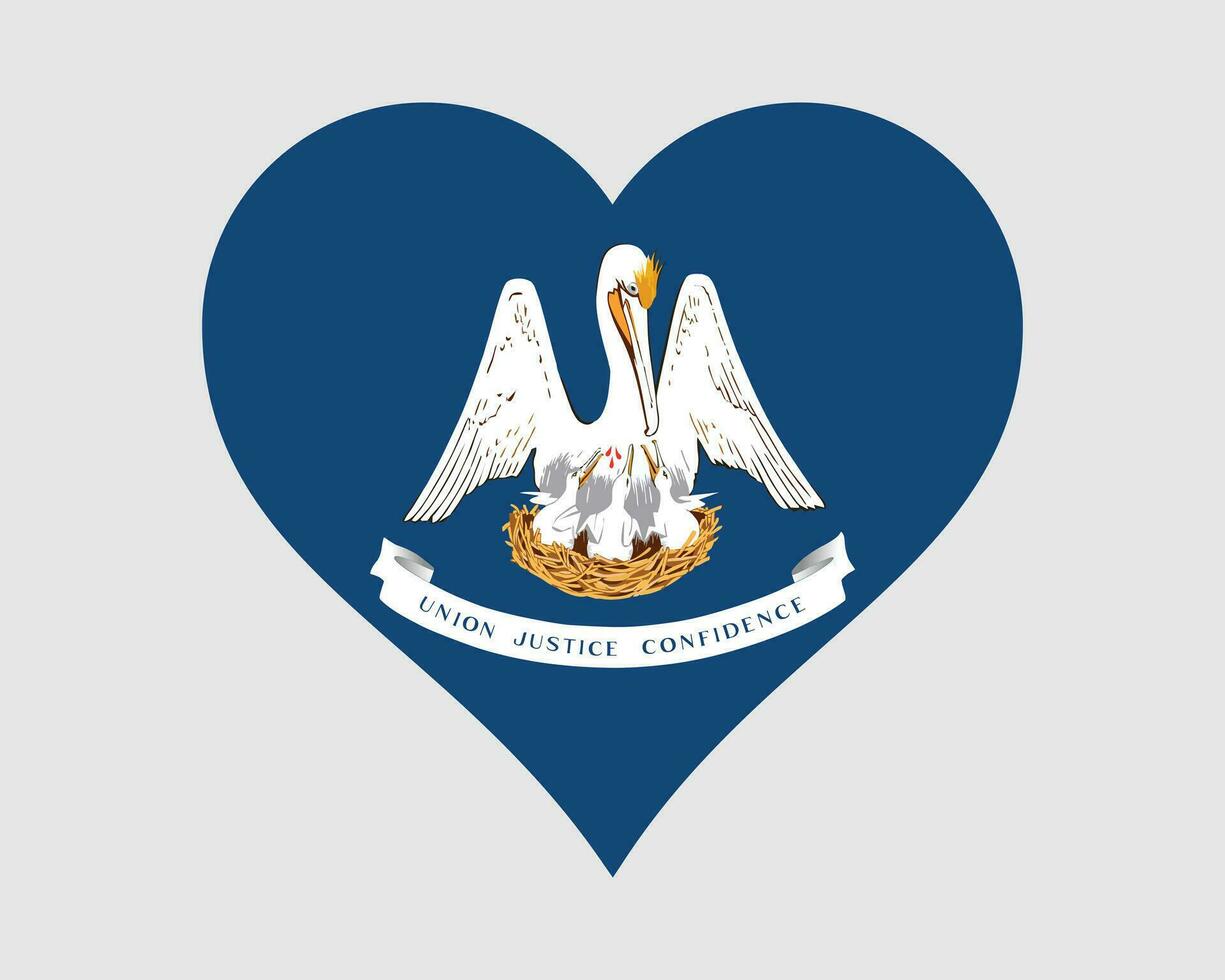 Louisiana USA Heart Flag. LA US Love Shape State Flag. Louisianian United States of America Banner Icon Sign Symbol Clipart. EPS Vector Illustration.