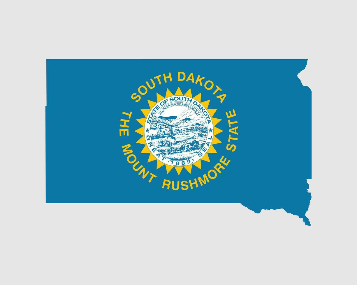 South Dakota Map Flag. Map of SD, USA with the state flag. United States, America, American, United States of America, US State Banner. Vector illustration.