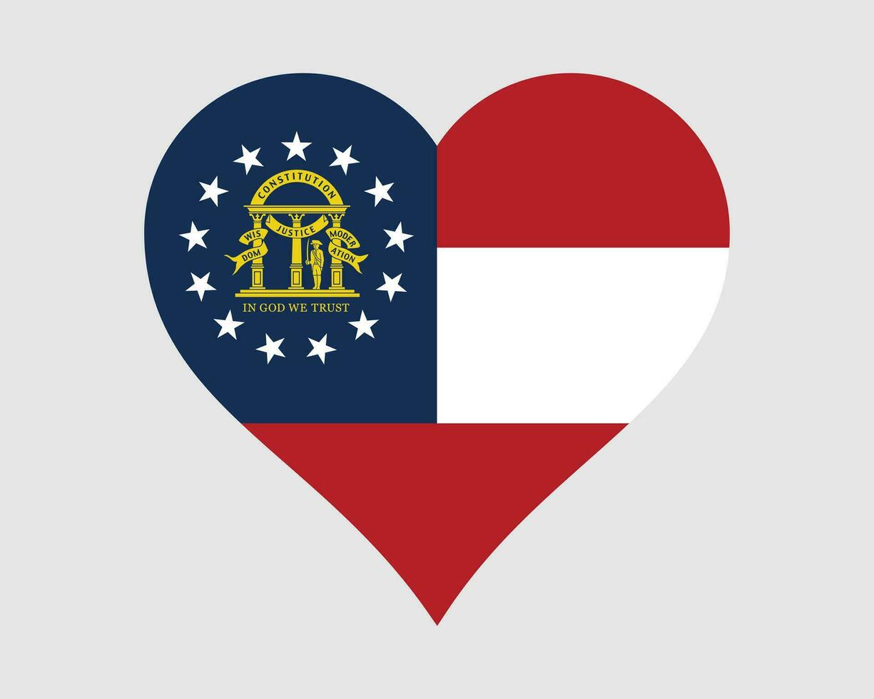 Georgia USA Heart Flag. GA US Love Shape State Flag. Georgian United States of America Banner Icon Sign Symbol Clipart. EPS Vector Illustration.