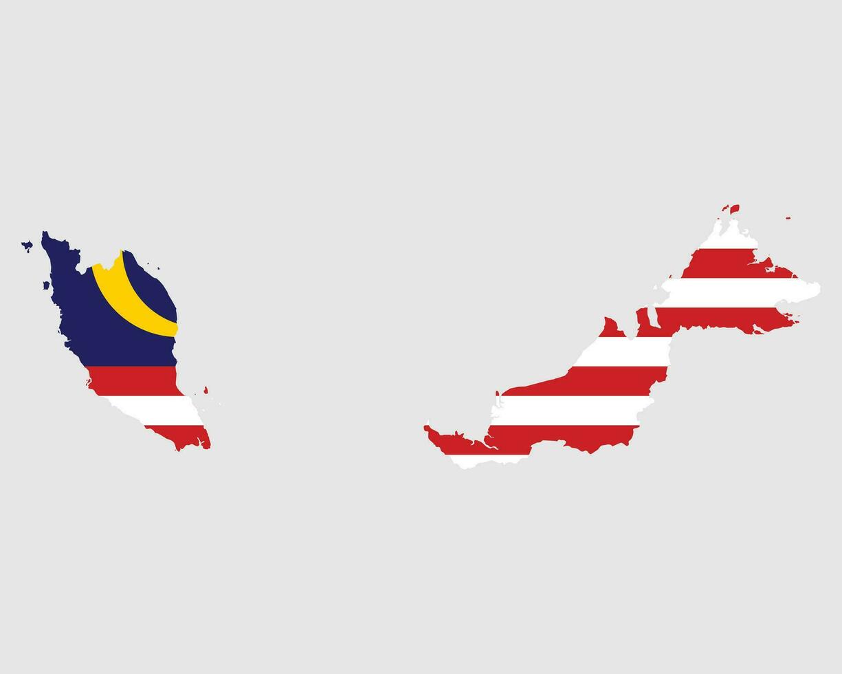 Malaysia Map Flag. Map of Malaysia with the Malaysian country banner. Vector Illustration.