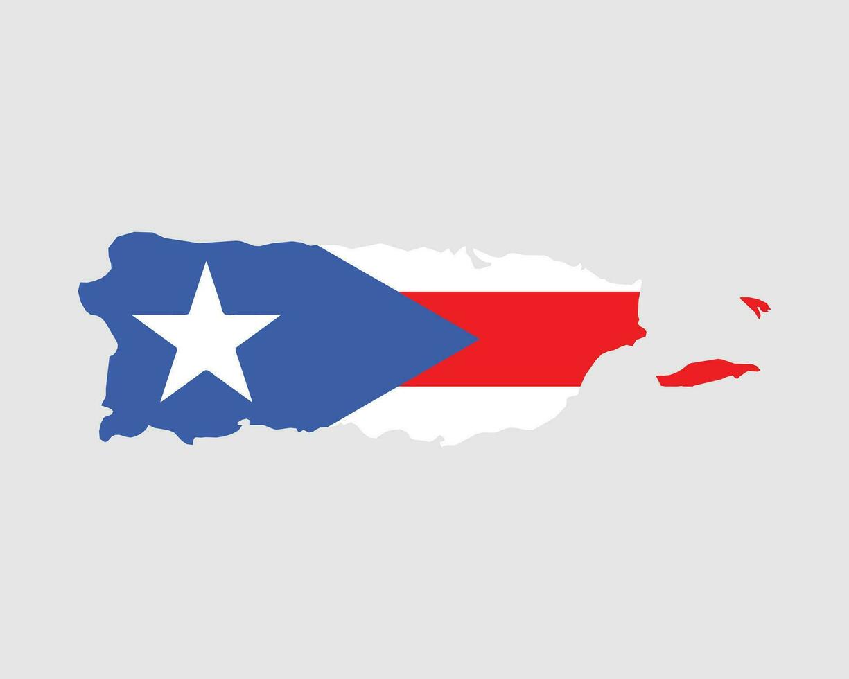 Puerto Rico Map Flag. Map of the Commonwealth of Puerto Rico with the Puerto Rican flag isolated on a white background. Unincorporated and organized U.S. commonwealth. Vector illustration.