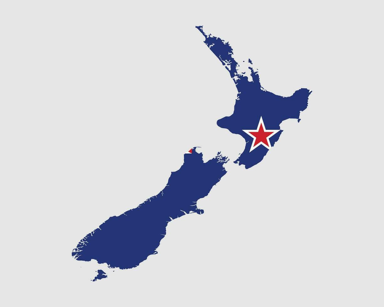 New Zealand Flag Map. Map of New Zealand with the Kiwi country banner. Vector Illustration.