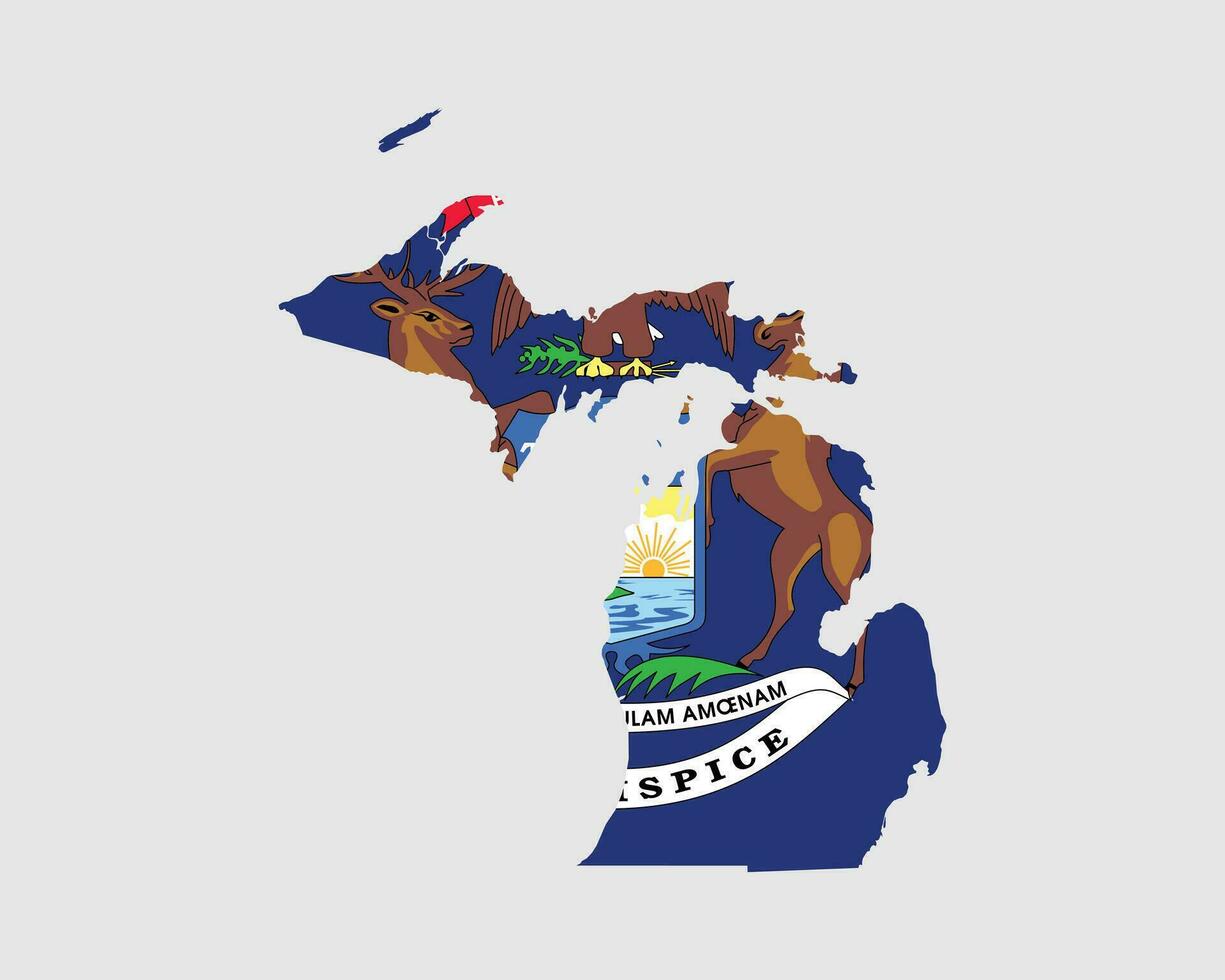 Michigan Map Flag. Map of MI, USA with the state flag. United States, America, American, United States of America, US State Banner. Vector illustration.
