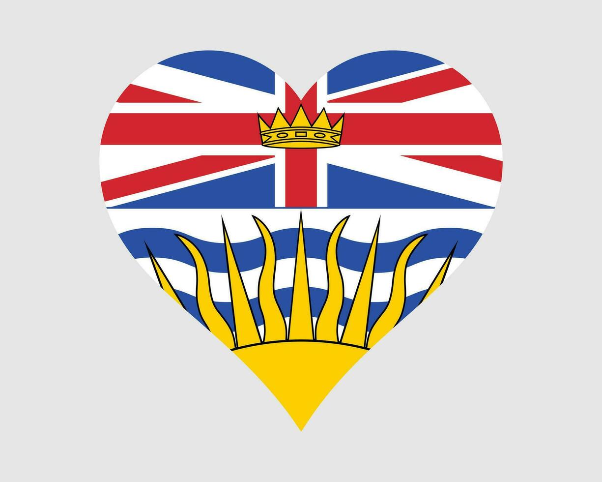 British Columbia Canada Heart Flag. BC Canadian Love Shape Province Flag. British Columbian Banner Icon Sign Symbol Clipart. EPS Vector Illustration.