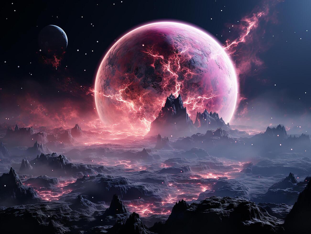 a pink planet on space, insane detail Made By AI generative Photo