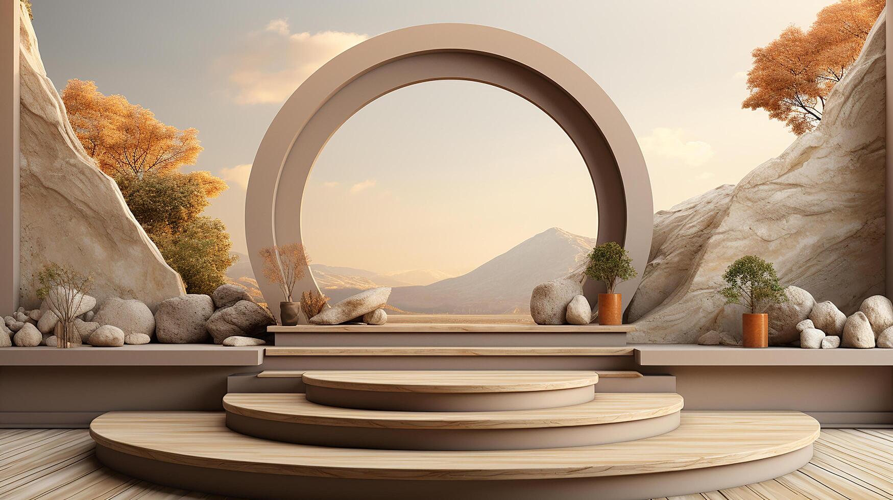 Podium background with cream color tone japanese style made by photo