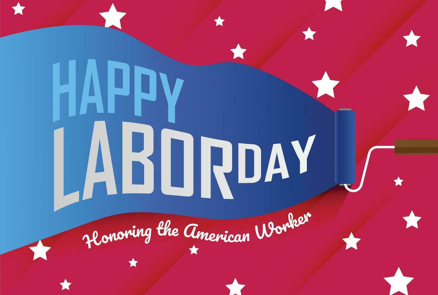 Labor Day, Honoring the American Worker. Design with a paint roller and text. On red background vector