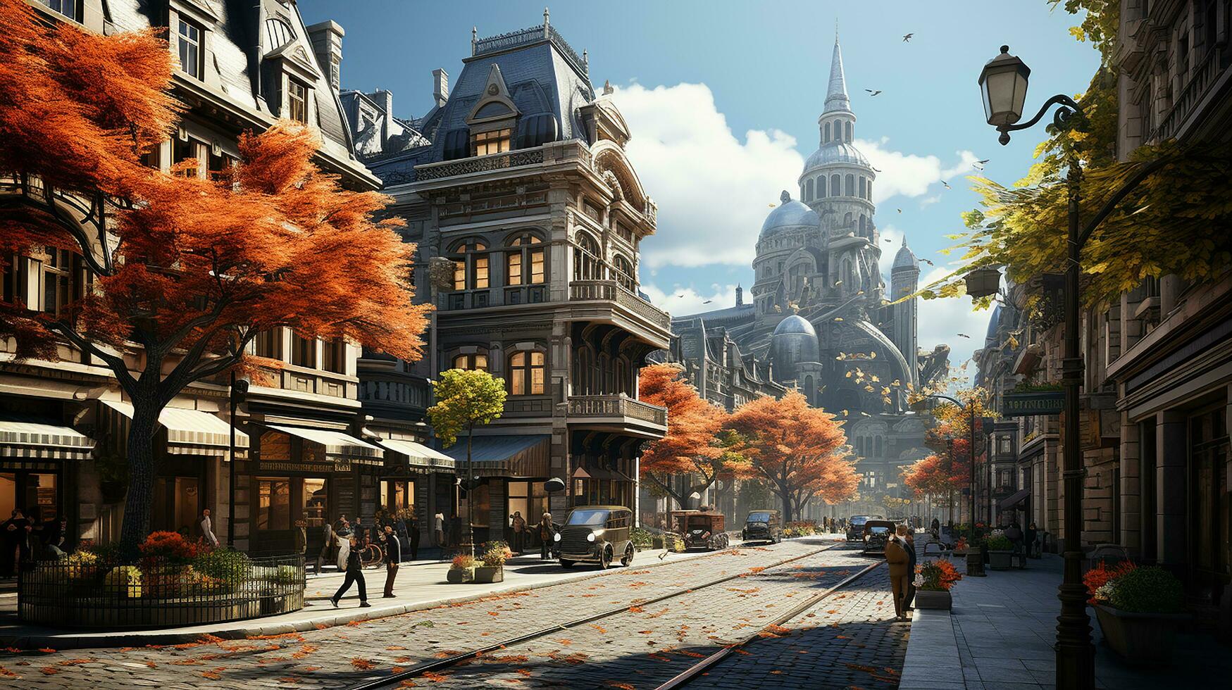 photo-realistic of 1920s city environment at afternoon AI generated photo