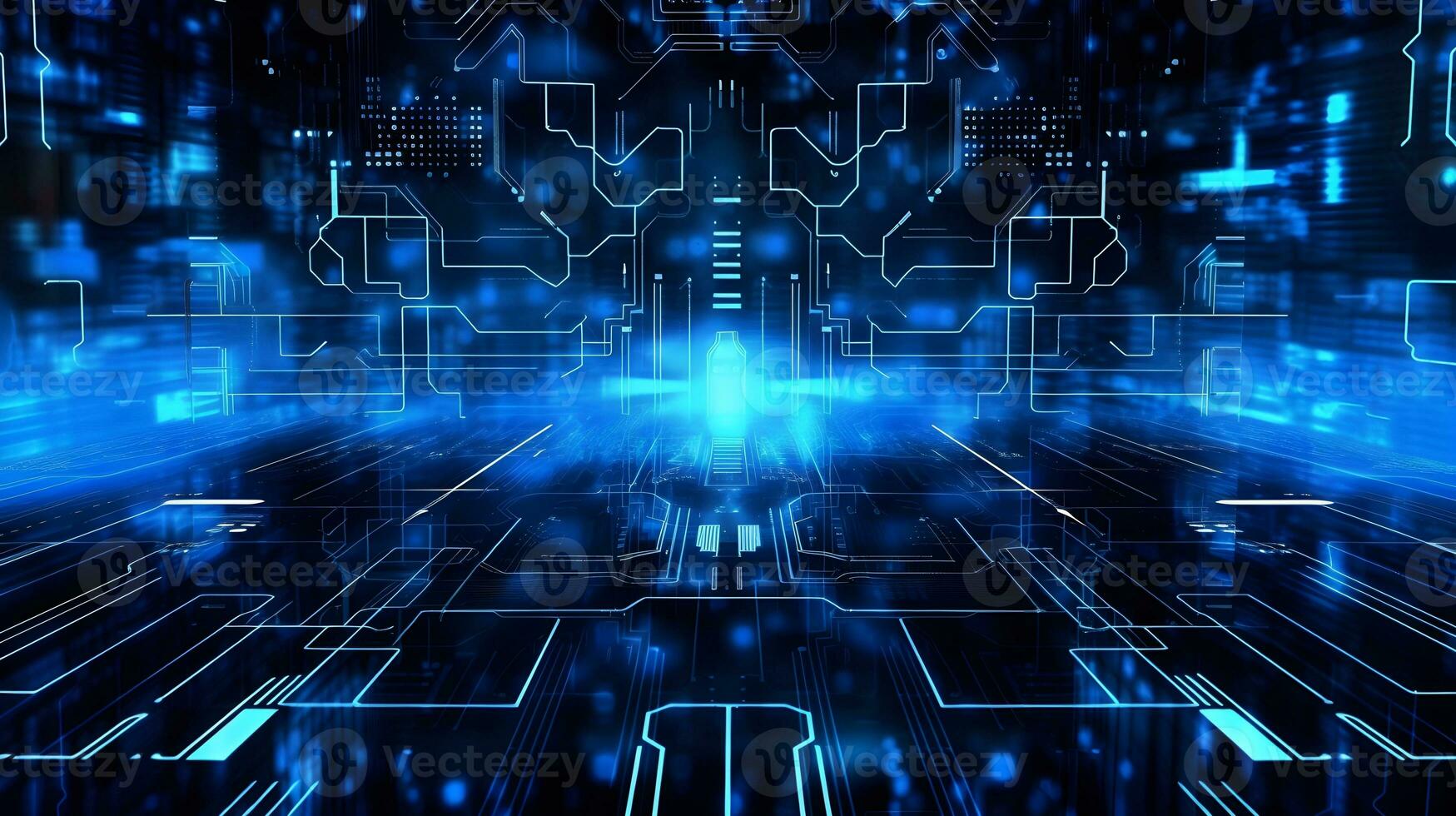 resumen tecnología antecedentes con circuito tablero y azul luces digital comunicación línea concepto gráfico, hardware computadora tecnología integrado energía diseño información Internet generativo ai. foto