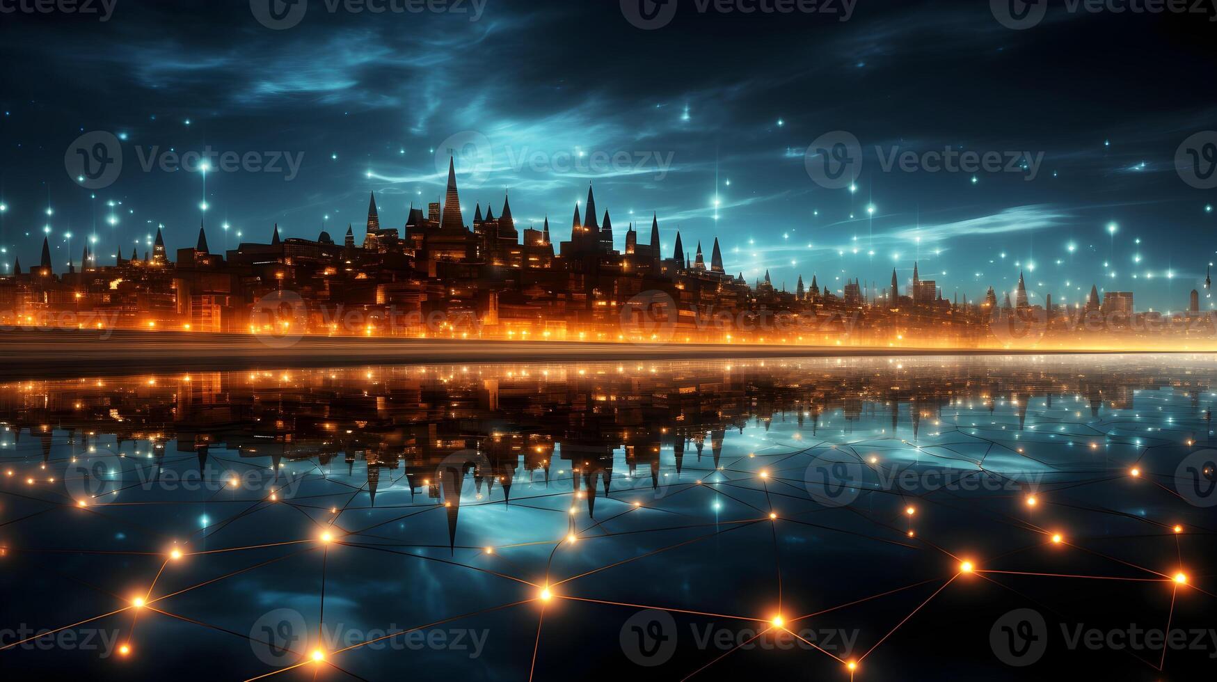 technology futuristic Network connection concept with connecting glowing dots and lines circuit background . photo