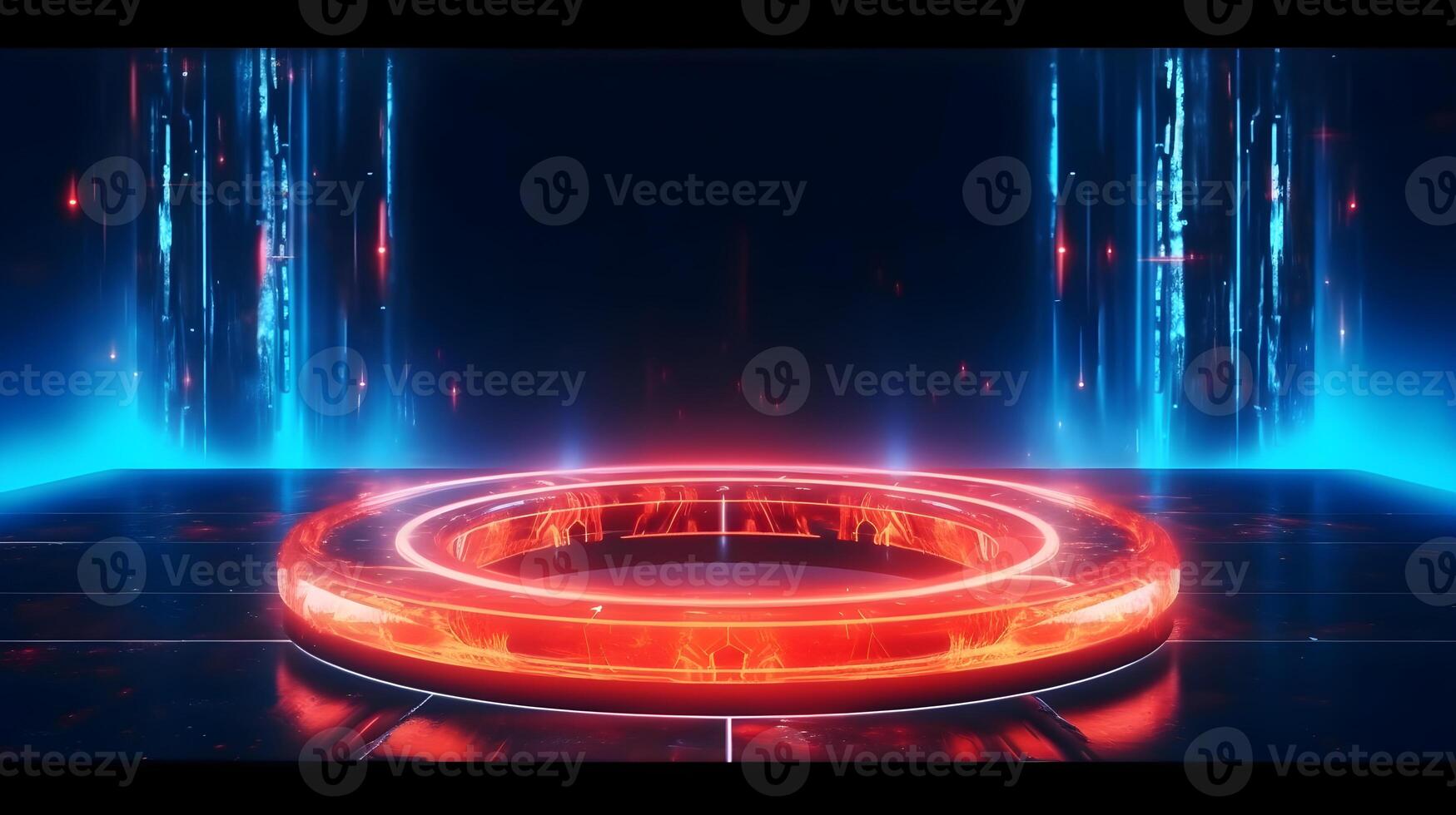 technology futuristic circle with glowing neon light podium stage . photo