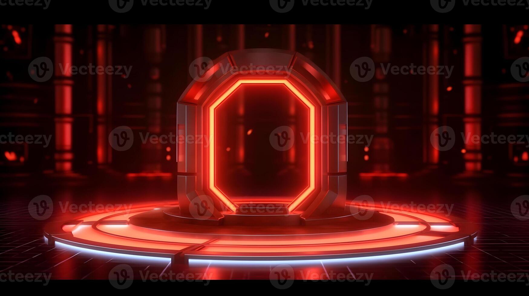 technology futuristic circle with glowing neon light podium stage . photo