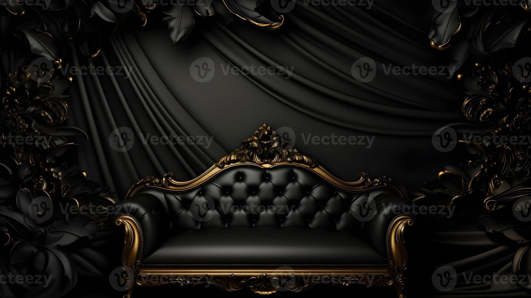 black luxury abstract background with lines and waves golden elegant texture backdrop generative Ai. photo