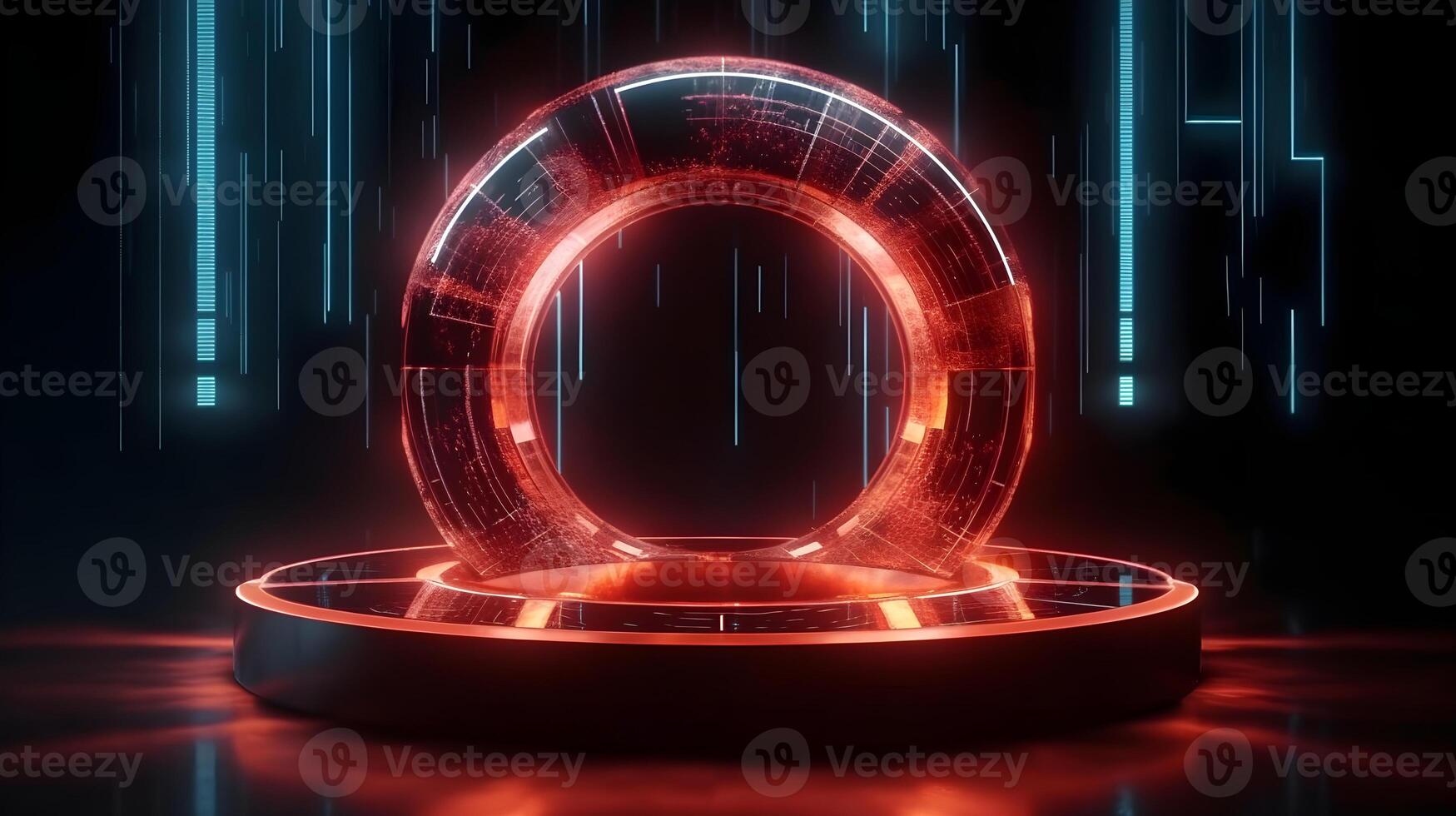 technology futuristic circle with glowing neon light podium stage . photo