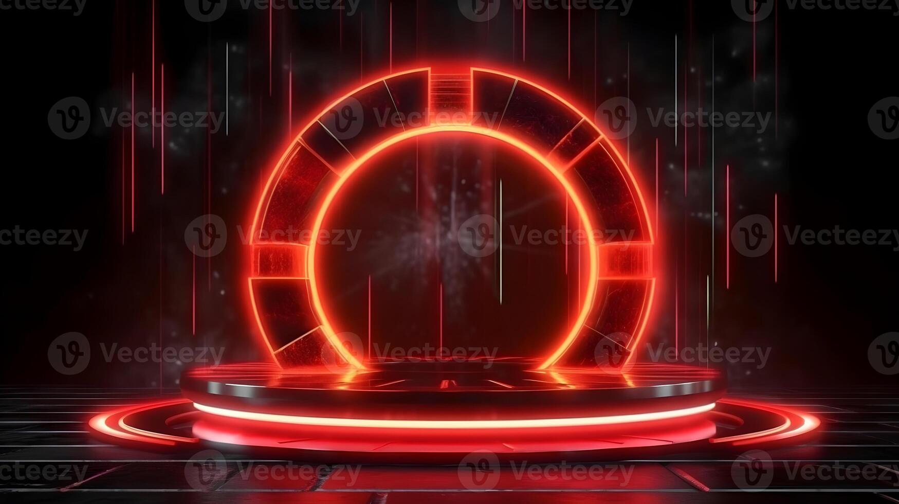 technology futuristic circle with glowing neon light podium stage . photo