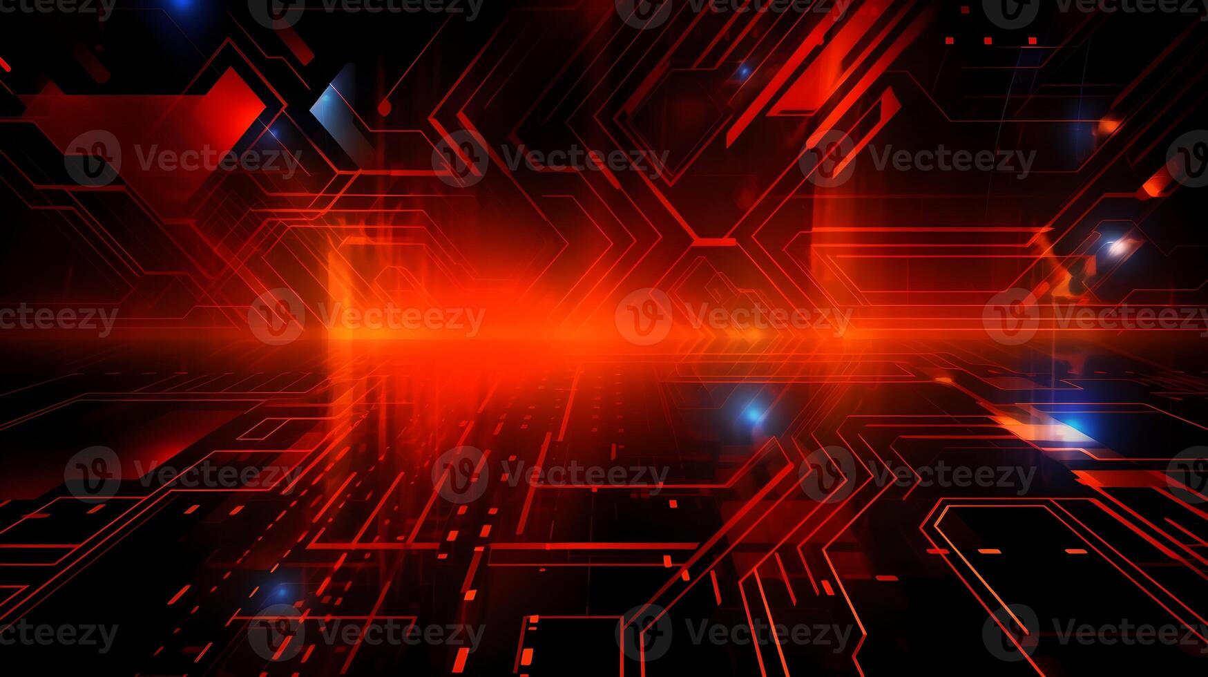 abstract technology background with circuit board and blue lights digital communication line concept graphic, hardware computer tech integrated energy design information internet . photo