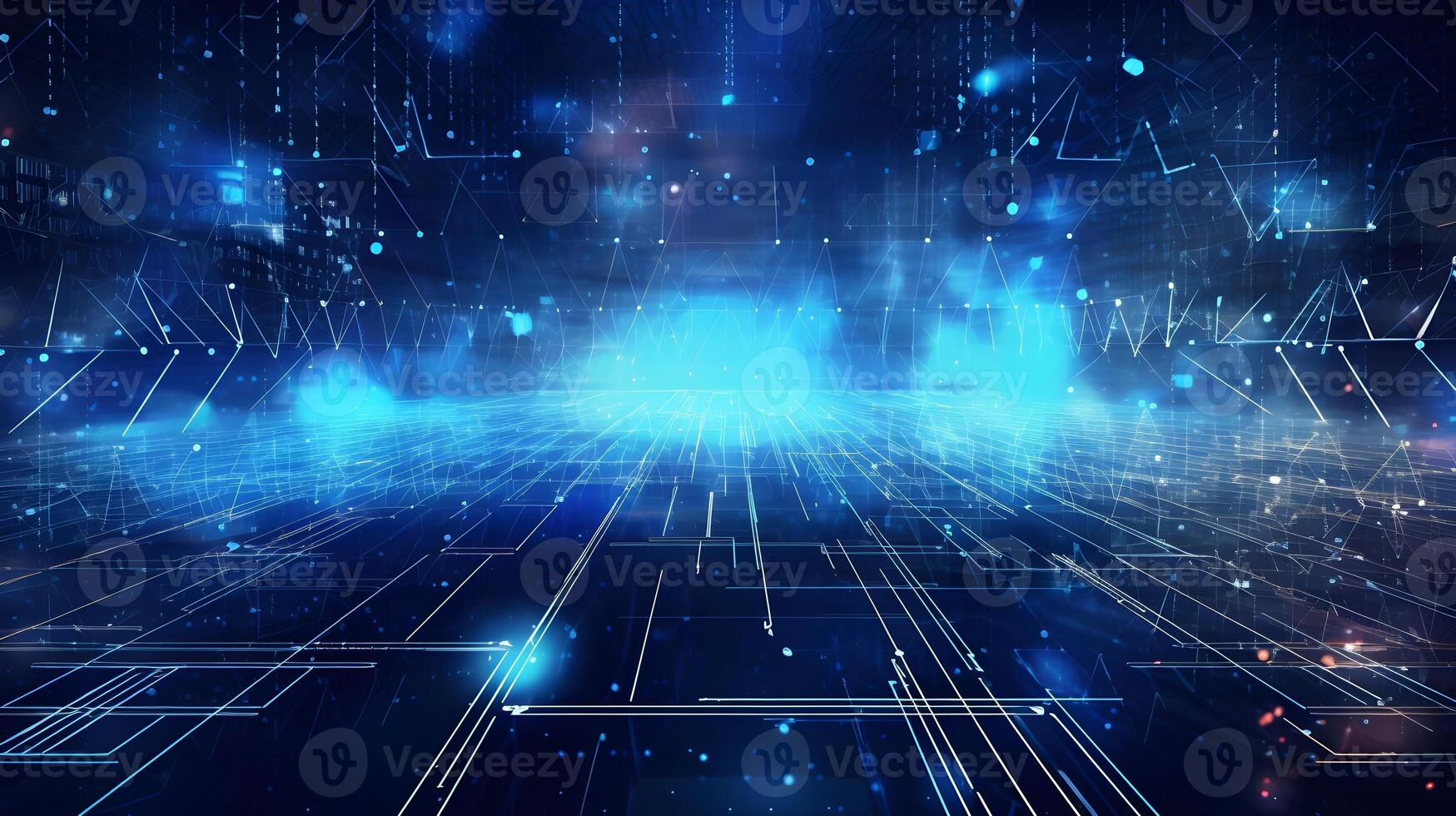 abstract technology background with circuit board and blue lights digital communication line concept graphic, hardware computer tech integrated energy design information internet . photo