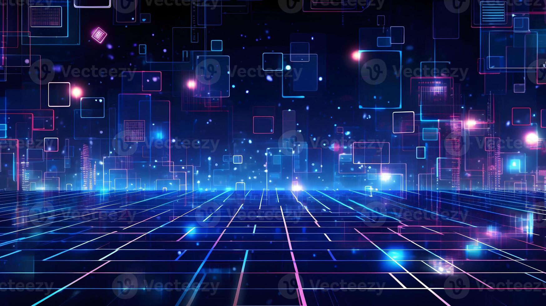 abstract technology background with circuit board and blue lights digital communication line concept graphic, hardware computer tech integrated energy design information internet . photo