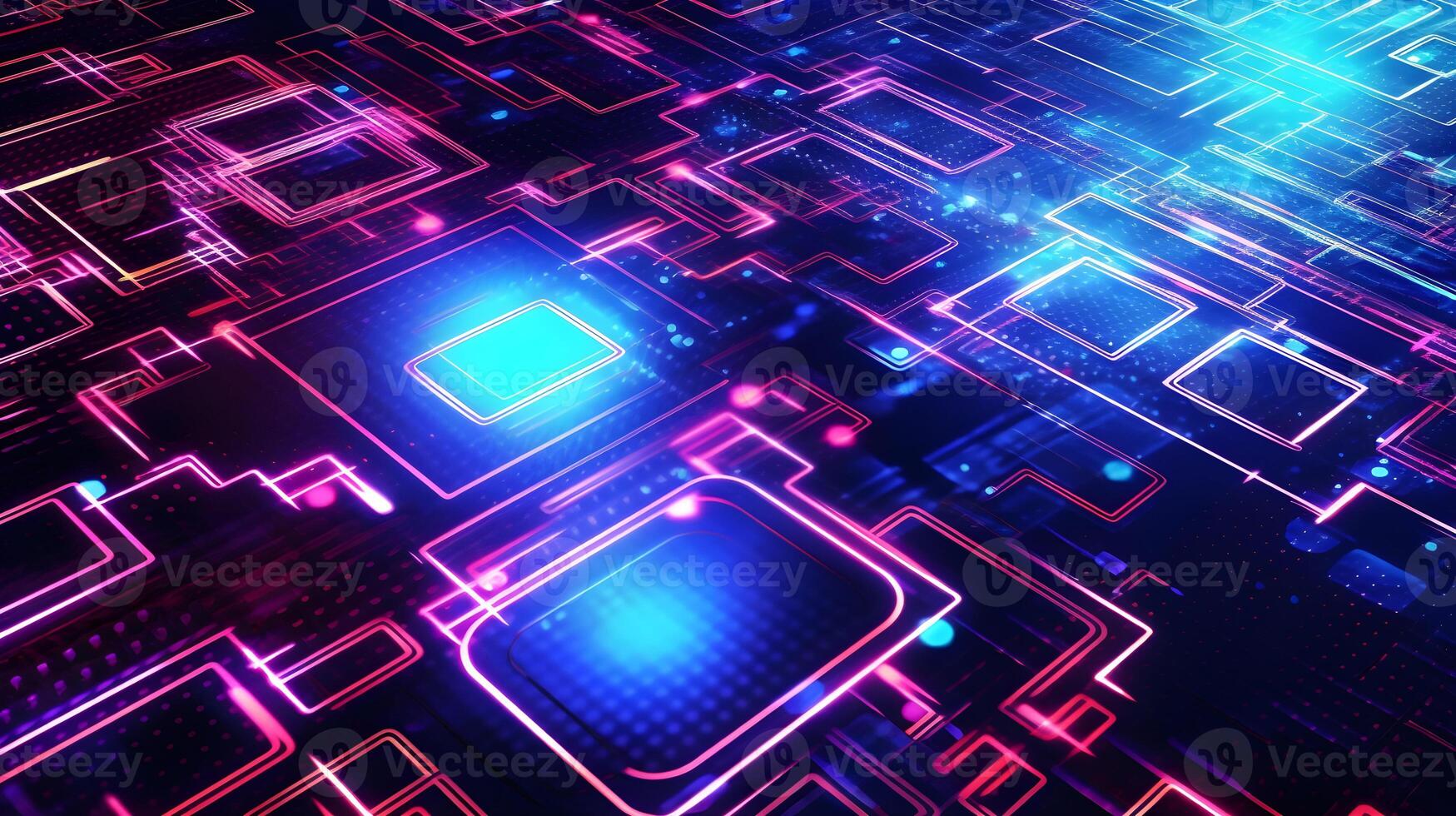 abstract technology background with circuit board and blue lights digital communication line concept graphic, hardware computer tech integrated energy design information internet . photo