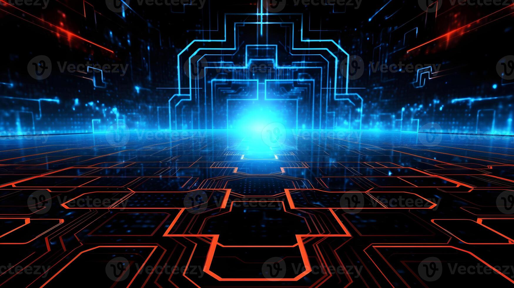 technology futuristic Network connection concept with connecting glowing dots and lines circuit background . photo