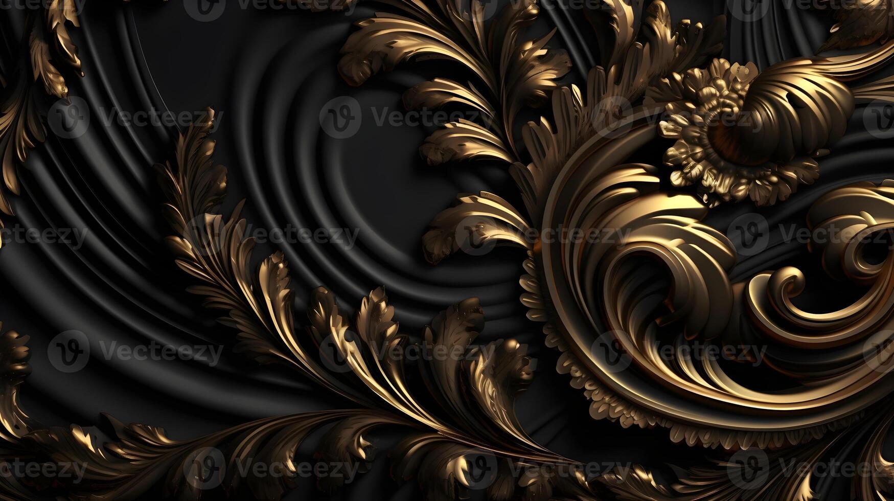 black luxury abstract background with lines and waves golden elegant texture backdrop generative Ai. photo