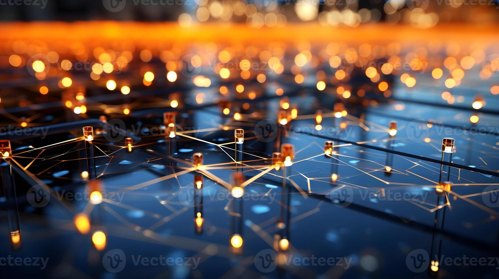 technology futuristic Network connection concept with connecting glowing dots and lines circuit background generative Ai. photo