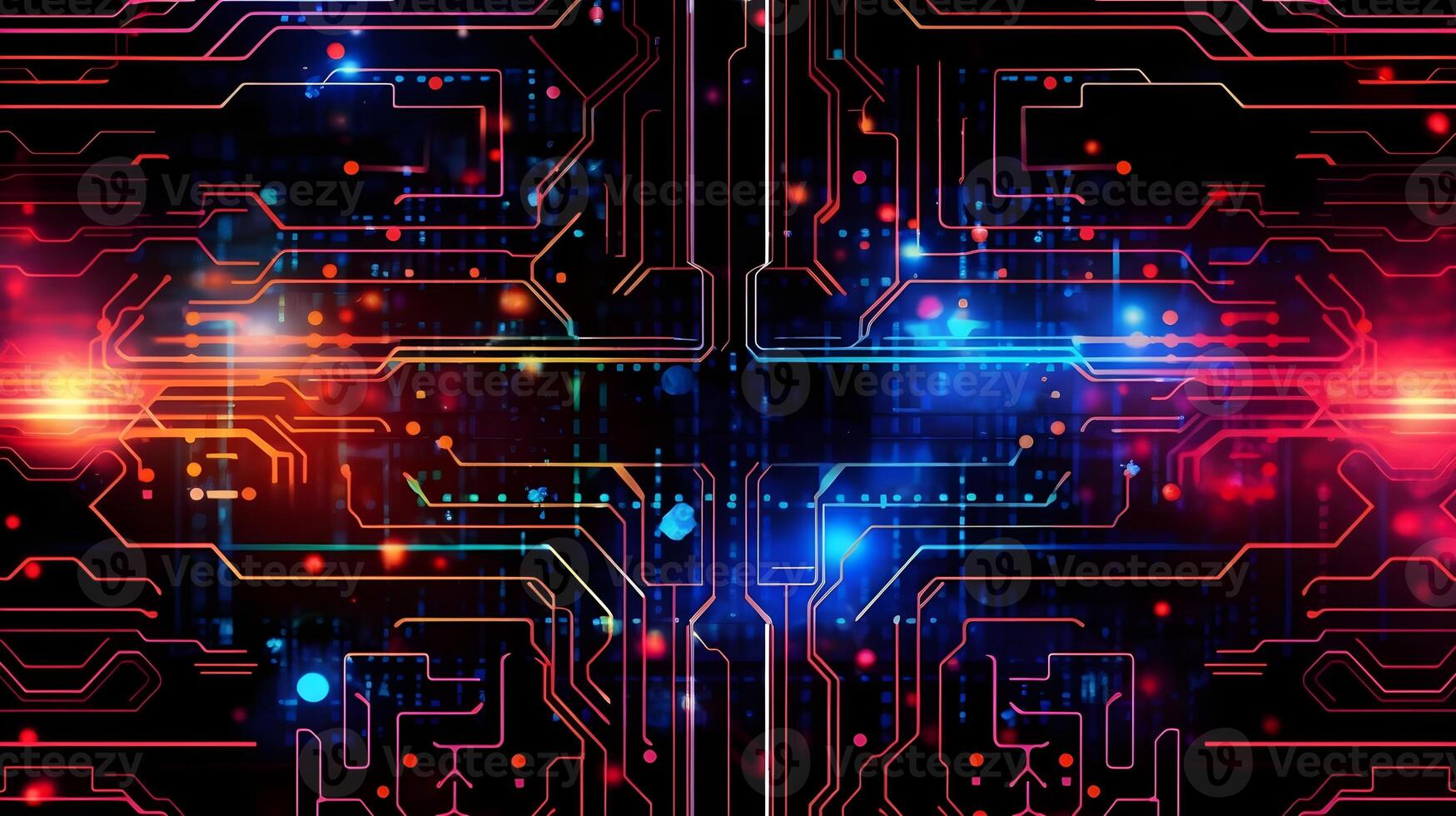 abstract technology background with circuit board and blue lights digital communication line concept graphic, hardware computer tech integrated energy design information internet . photo