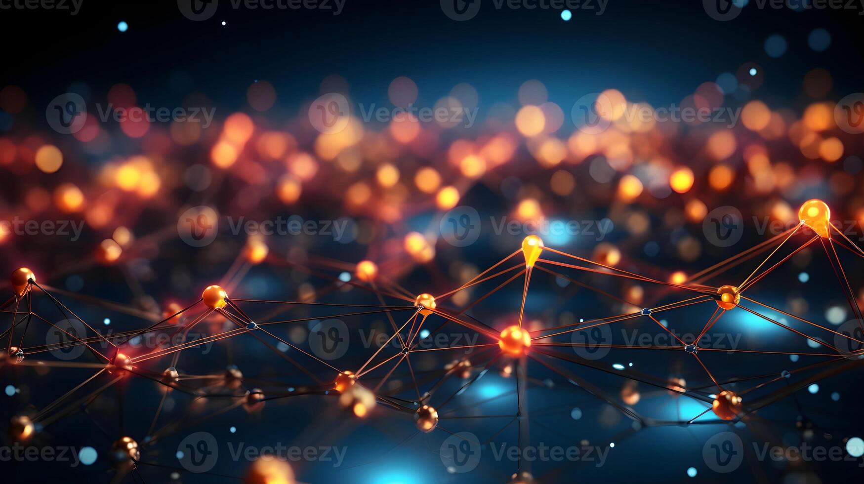 technology futuristic Network connection concept with connecting glowing dots and lines circuit background generative Ai. photo