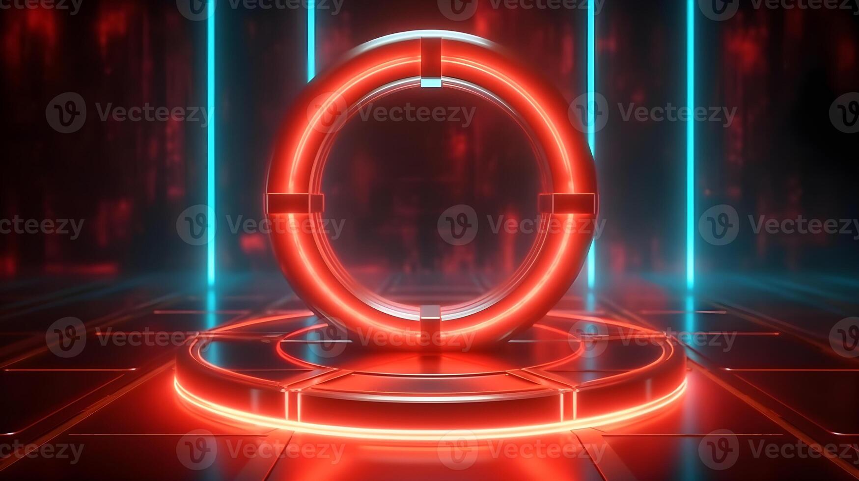 technology futuristic circle with glowing neon light podium stage . photo