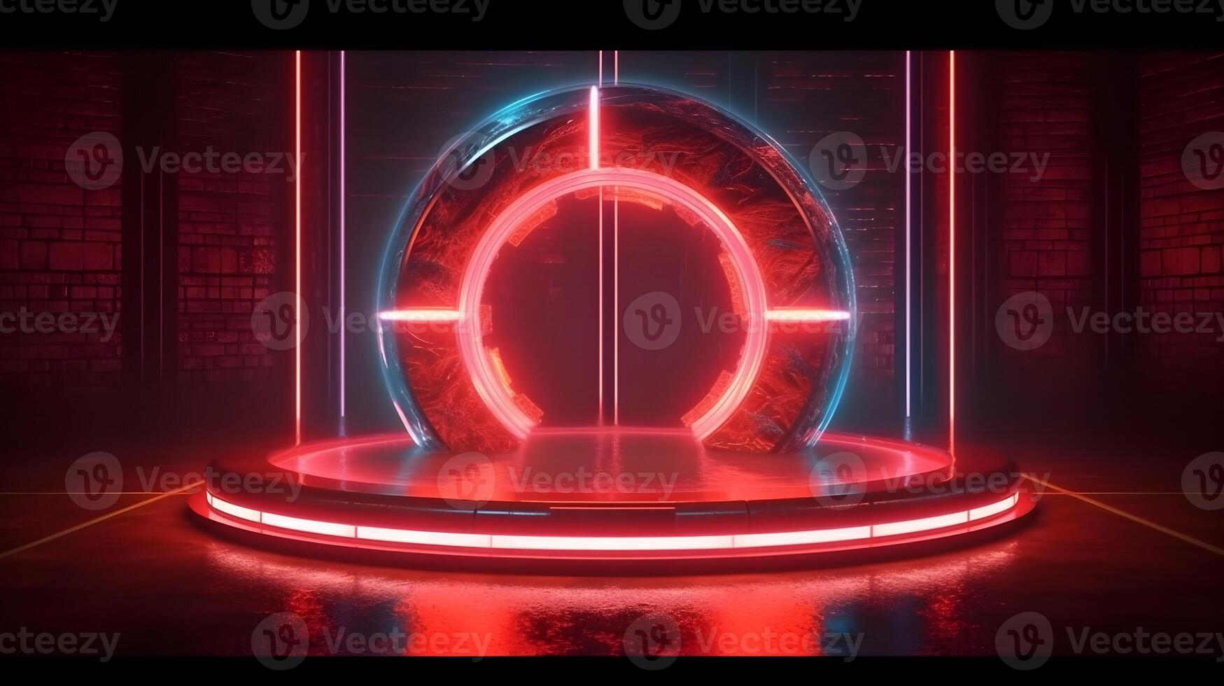 technology futuristic circle with glowing neon light podium stage . photo